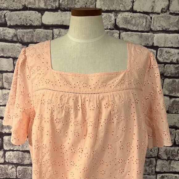 Talbots NWT Peach Eyelet Fabric Blouse Size 2X - Picture 2 of 8